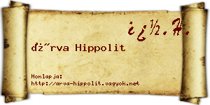 Árva Hippolit névjegykártya